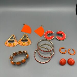 Lot of Vintage ORANGE Earrings and Bracelets from 1960s-1980s Vintage Orange Era